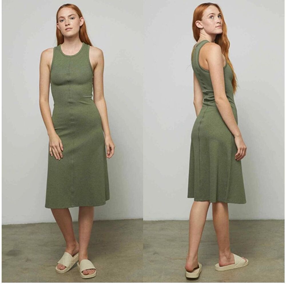 Lunya Restore Fitted Lounge Dress In Humble Green Heather Size M Pima cotton New